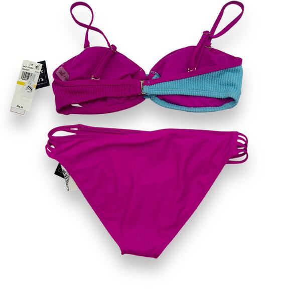 NEW Salt + Cove Macy's Bikini Size Medium Pink Blue Ribbed Colorblock Hipster - Picture 12 of 12